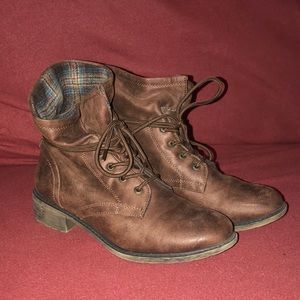 Brown ankle lace up booties